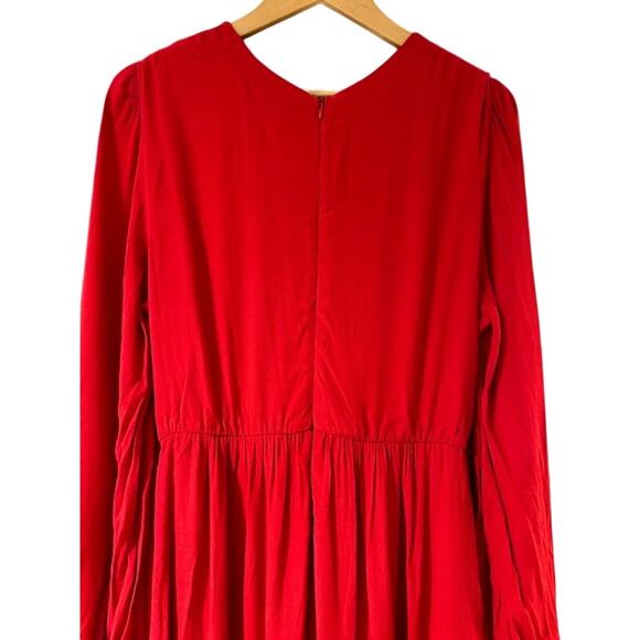lORANE NWT Red Viscose Dress Brazil Romantic Feminine Midi Faux Wrap Party LARGE - Picture 10 of 15